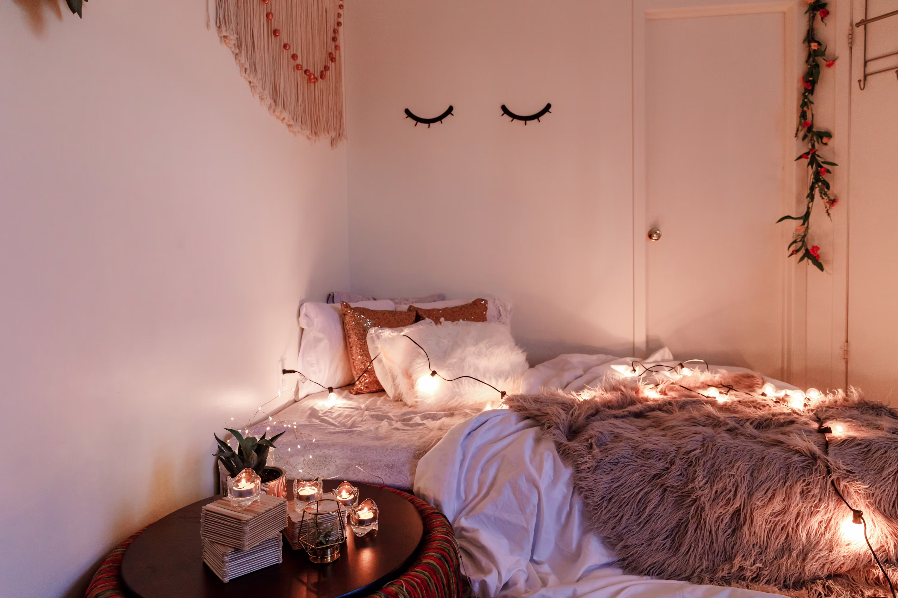 Cozy and warm bedroom after renovation with soft lighting and comfortable modern furnishings