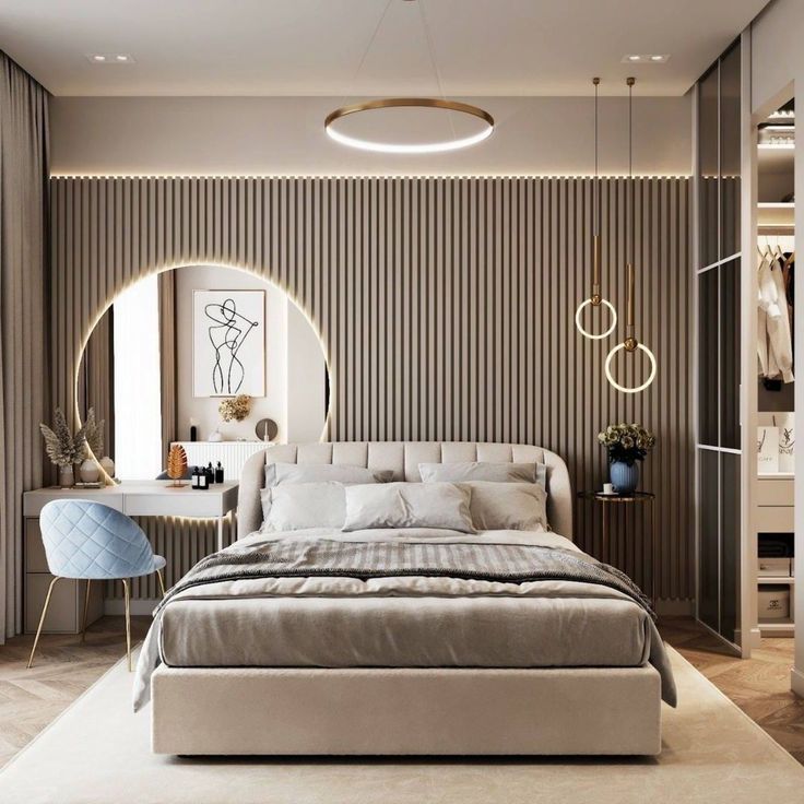 Small bedroom interior with space-saving furniture and smart storage solutions