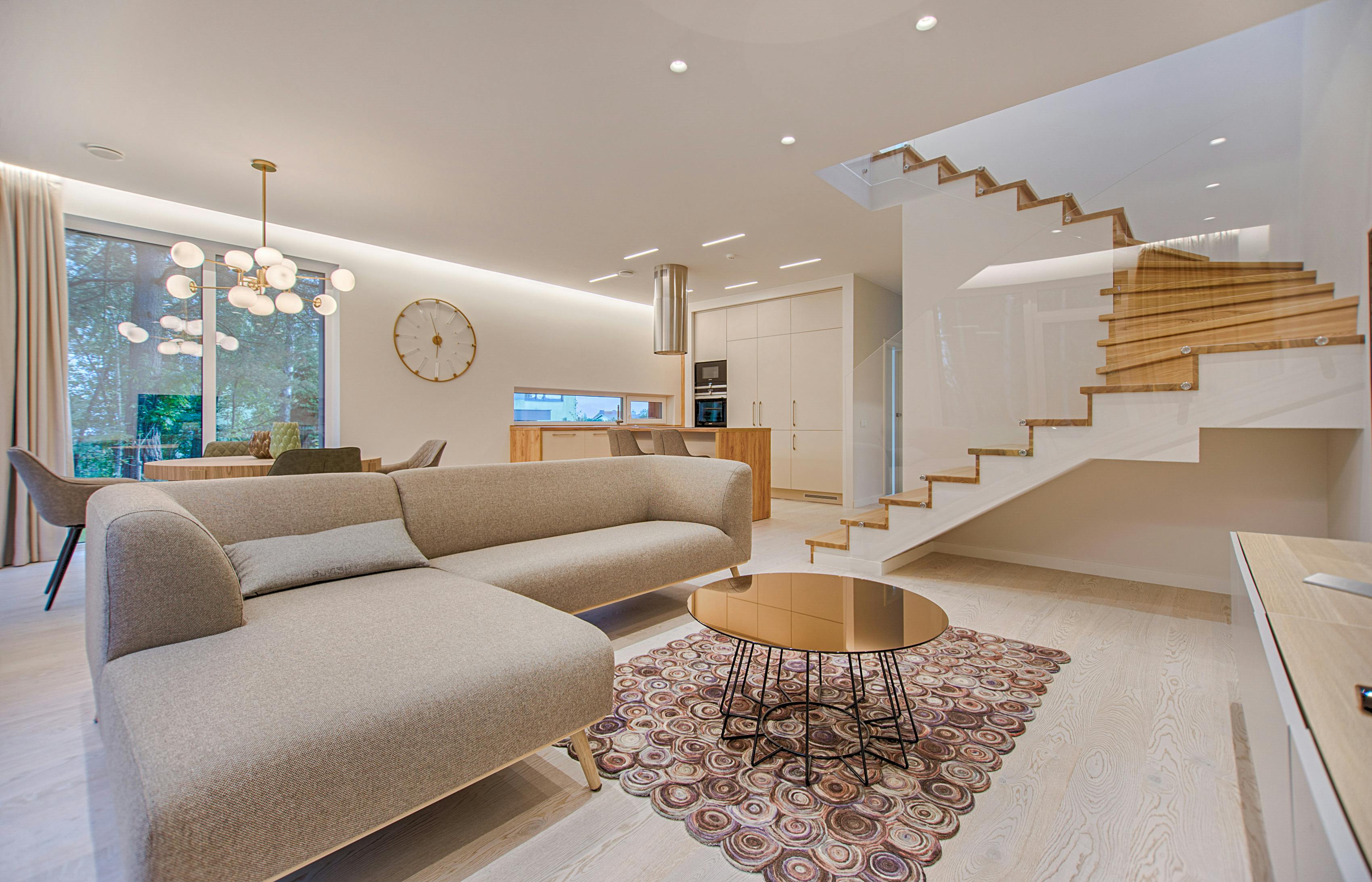Beautiful modern living room interior with natural light and contemporary furniture